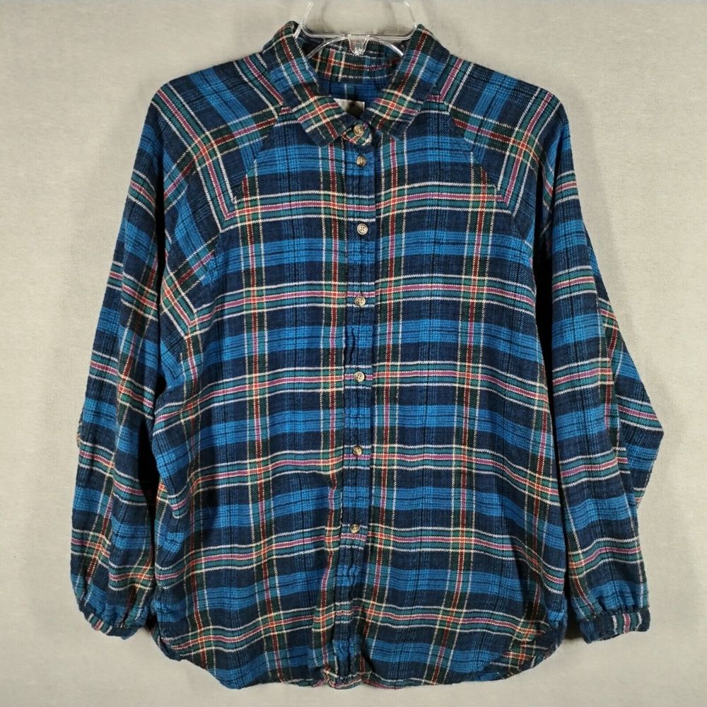 American Eagle Soft Flannel Shirt Women Medium Oversized Boyfriend Fit Blue